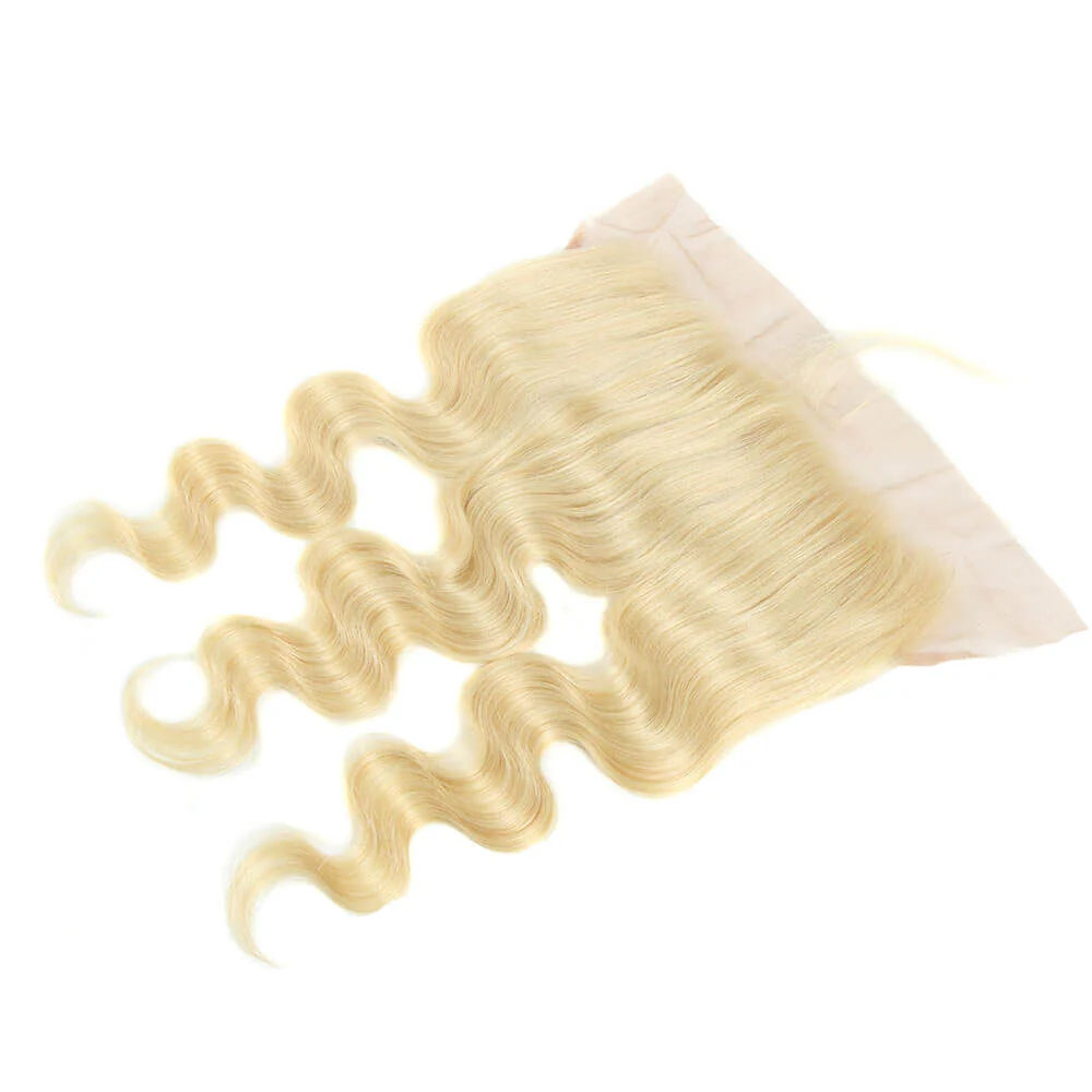 QVR Virgin Human Hair Blonde Body Wave 3 Bundles With 13*4 Lace Frontal - Image 5