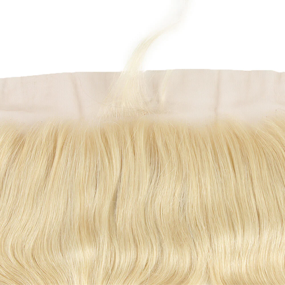 QVR Virgin Human Hair Blonde Body Wave 3 Bundles With 13*4 Lace Frontal - Image 6