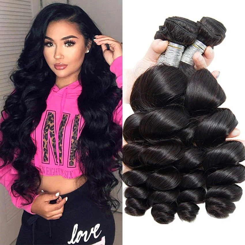 QVR Brazilian Hair Bundles Virgin Human Hair Loose Wave 3 Bundles Natural Color - Image 2