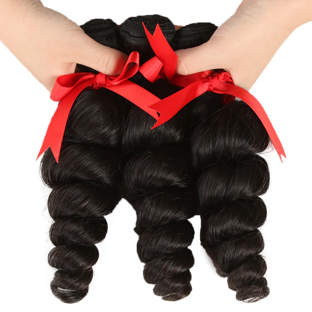QVR Brazilian Hair Bundles Virgin Human Hair Loose Wave 3 Bundles Natural Color - Image 3