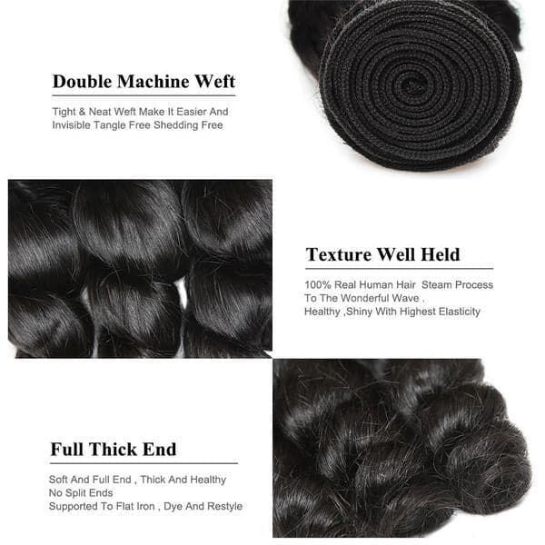 QVR Brazilian Hair Bundles Virgin Human Hair Loose Wave 3 Bundles Natural Color - Image 4