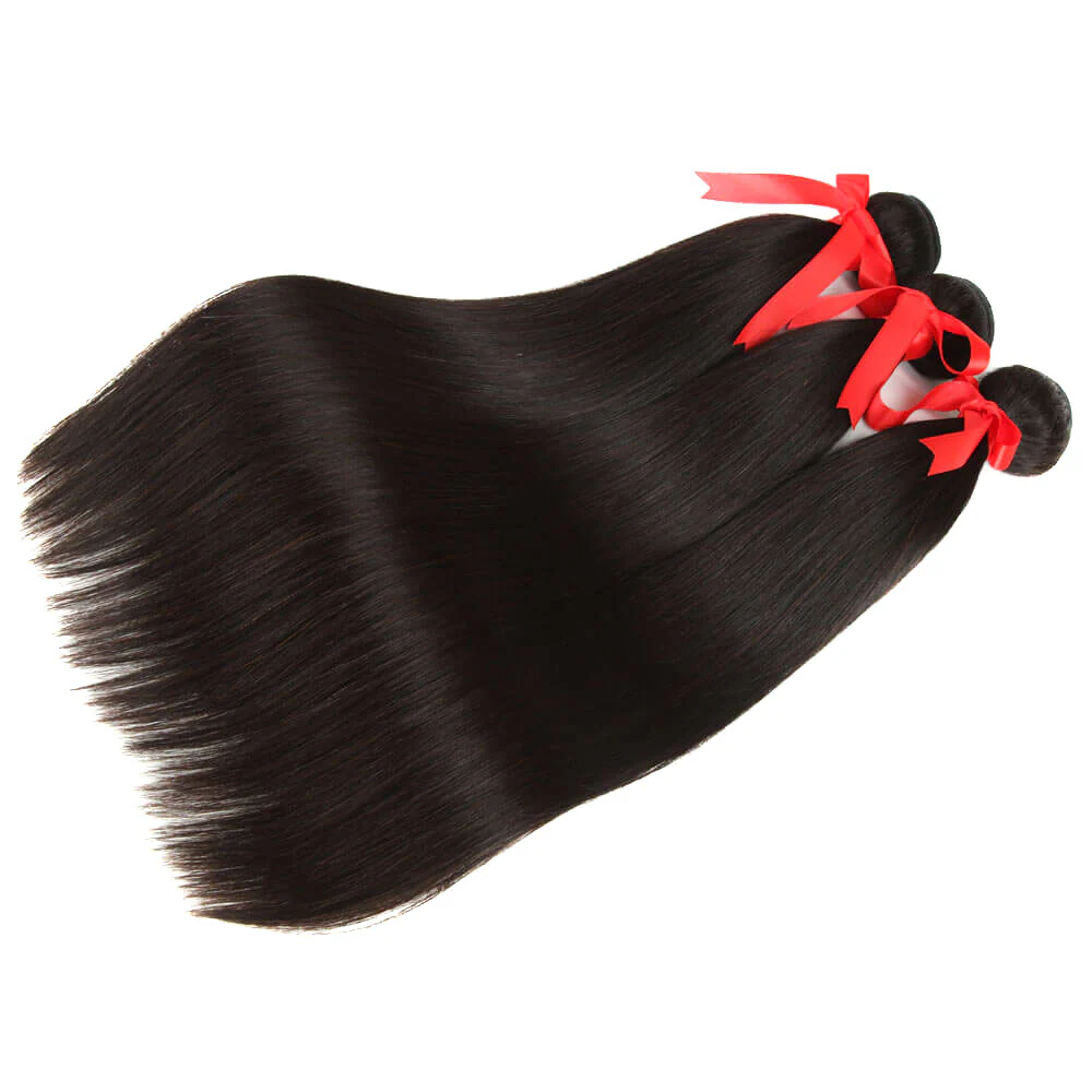 QVR Brazilian Hair Bundles Virgin Human Hair Straight 3 Bundles With 4*4 Lace Closure Natural Color - Image 2
