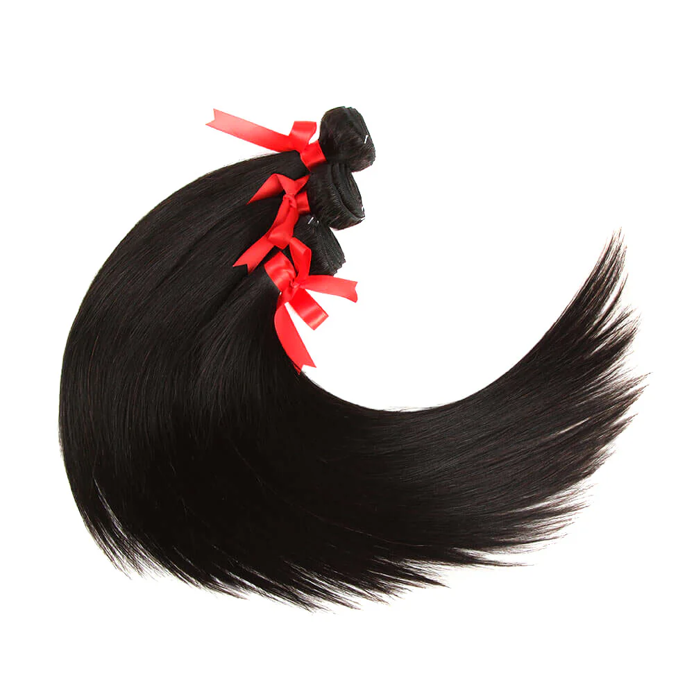 QVR Brazilian Hair Bundles Virgin Human Hair Straight 3 Bundles With 4*4 Lace Closure Natural Color - Image 3