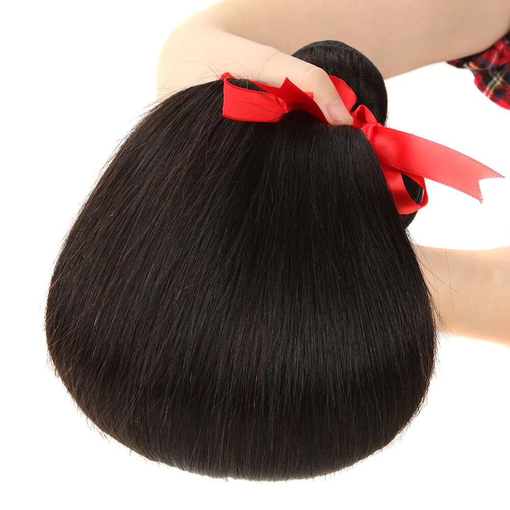 QVR Brazilian Hair Bundles Virgin Human Hair Straight 3 Bundles With 4*4 Lace Closure Natural Color - Image 4