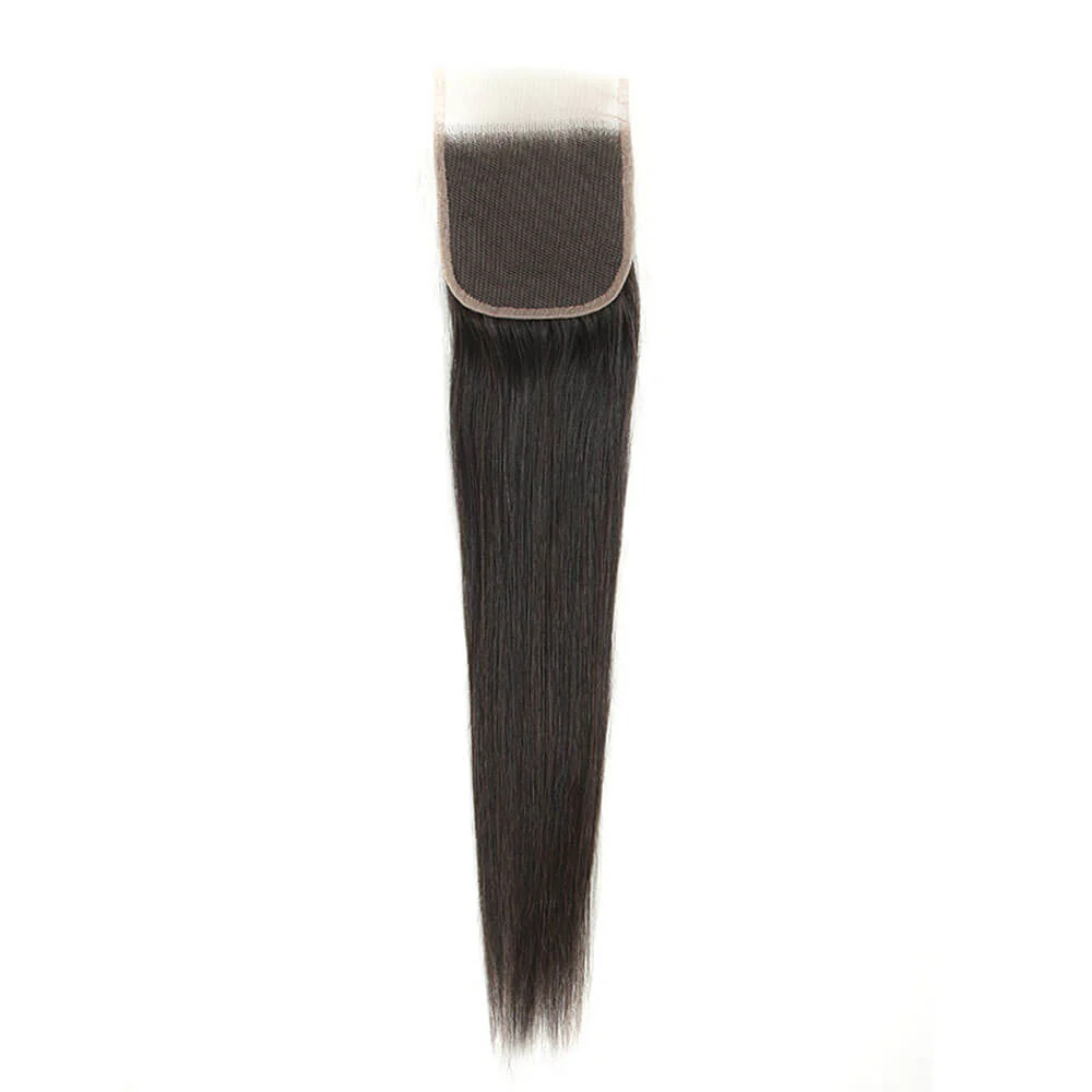 QVR Brazilian Hair Bundles Virgin Human Hair Straight 3 Bundles With 4*4 Lace Closure Natural Color - Image 6