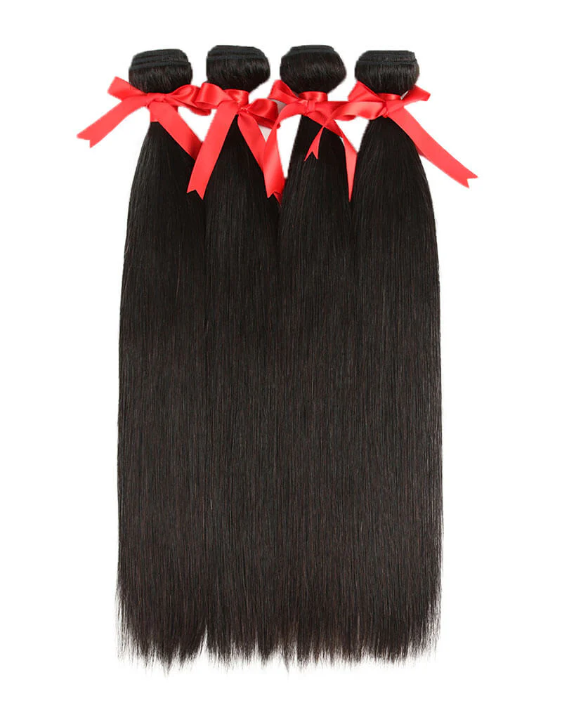 QVR Brazilian Hair Bundles Virgin Human Hair Straight Hair 4 Bundles Natural Color