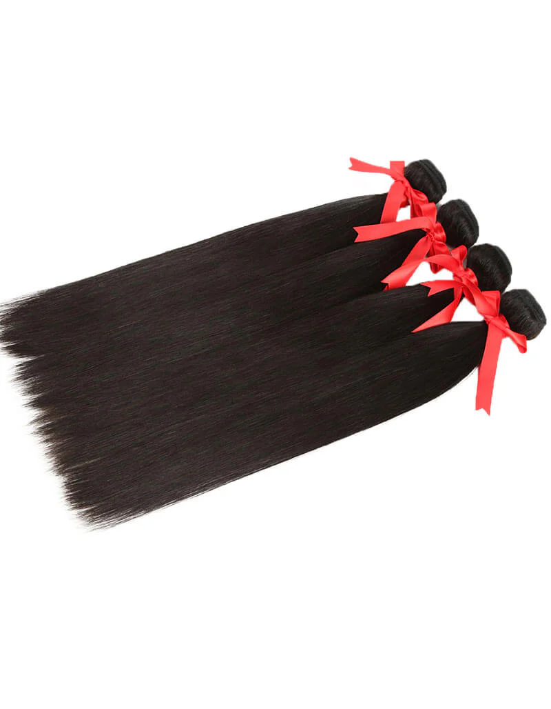 QVR Brazilian Hair Bundles Virgin Human Hair Straight Hair 4 Bundles Natural Color - Image 2