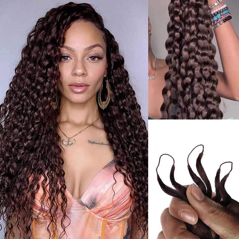 CLEARANCE SALE| #4 Color Brown Water Wave Crochet Braid Human Hair Extensions