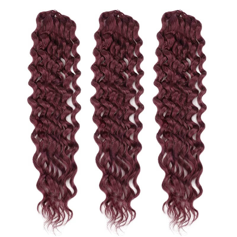 CLEARANCE SALE| #99J Burgundy Color Water Wave Crochet Braid Human Hair Extensions - Image 2