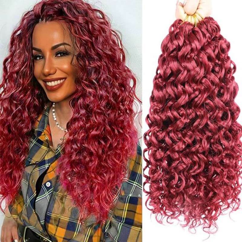 CLEARANCE SALE| #Bright Burgundy 530 Color Water Wave Crochet Braid Hair Extensions - Image 2