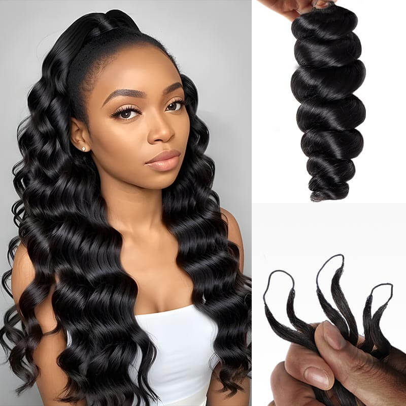 QVR 1 Pack Handmade Feather Crochet Braid Natural Black Human Hair Extensions - Image 6