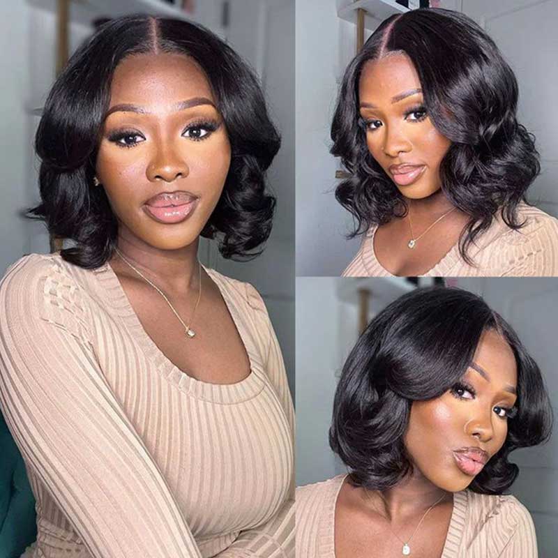 QVR Glueless Pre-cut 4x6 HD Lace Closure Human Hair Short Bob Wigs Body Wave Wear and Go Wigs - Image 3