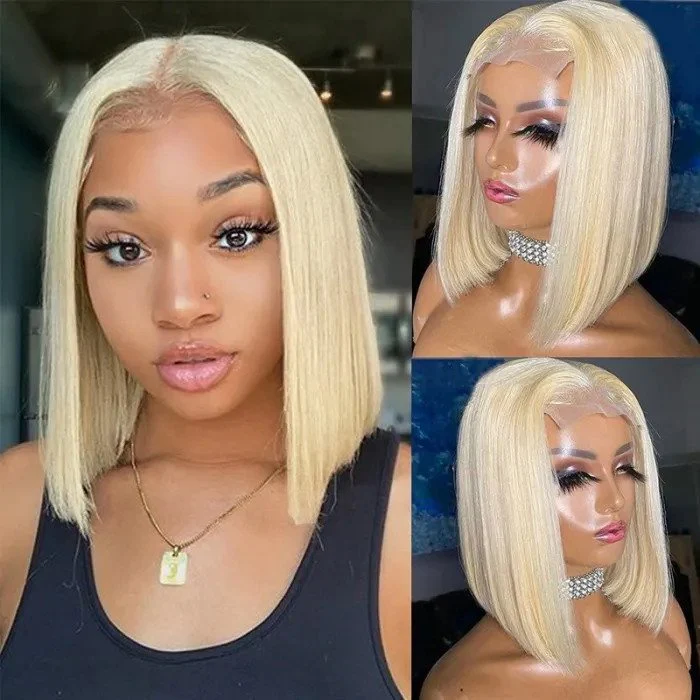 QVR Colored Short T Lace Bob Wigs Straight Human Hair Wig 180% Lace Front Burgundy Red Wigs Pink Blonde Wig - Image 4