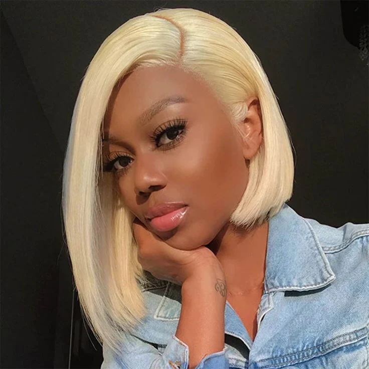 QVR Colored Short T Lace Bob Wigs Straight Human Hair Wig 180% Lace Front Burgundy Red Wigs Pink Blonde Wig - Image 5
