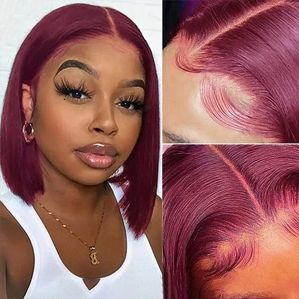 QVR Colored Short T Lace Bob Wigs Straight Human Hair Wig 180% Lace Front Burgundy Red Wigs Pink Blonde Wig - Image 8