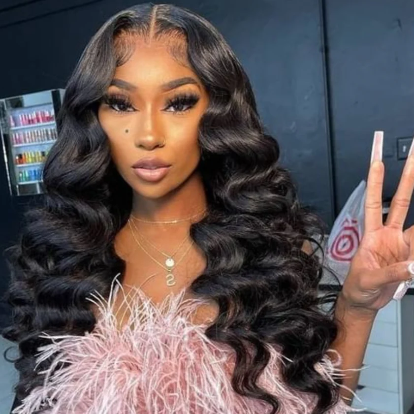 24" Loose Wave Transparent Lace 13x4/4x4  Lace Frontal Wig Human Hair Wig Natural Black