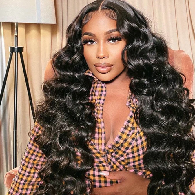 24" Loose Wave Transparent Lace 13x4/4x4  Lace Frontal Wig Human Hair Wig Natural Black - Image 2