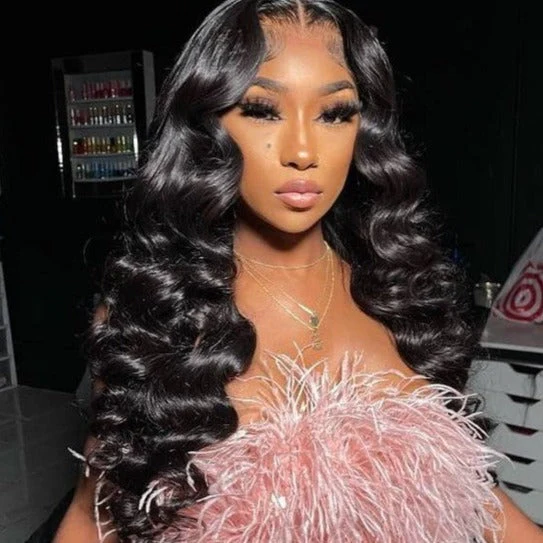 24" Loose Wave Transparent Lace 13x4/4x4  Lace Frontal Wig Human Hair Wig Natural Black - Image 4