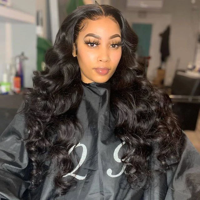 24" Loose Wave Transparent Lace 13x4/4x4  Lace Frontal Wig Human Hair Wig Natural Black - Image 5