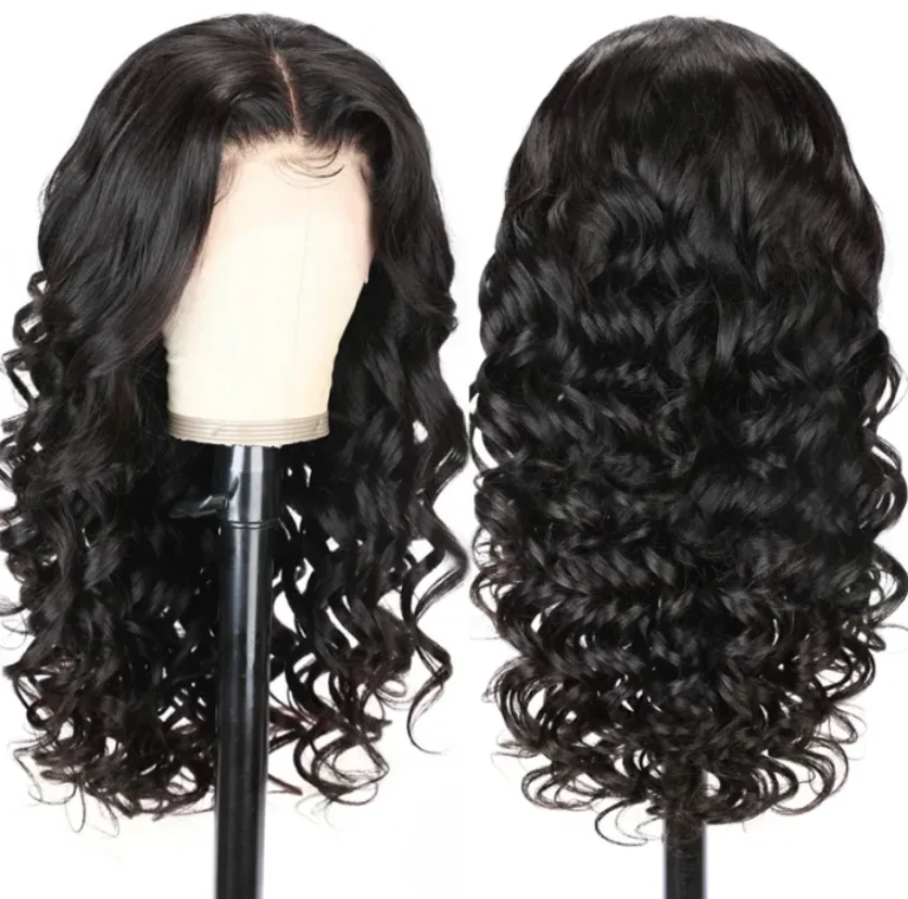 24" Loose Wave Transparent Lace 13x4/4x4  Lace Frontal Wig Human Hair Wig Natural Black - Image 6