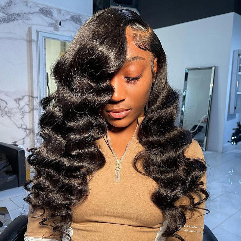 24" Loose Wave Transparent Lace 13x4/4x4  Lace Frontal Wig Human Hair Wig Natural Black - Image 7