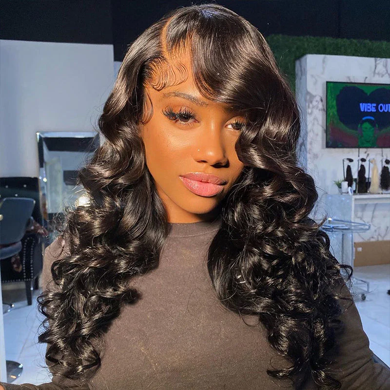 24" Loose Wave Transparent Lace 13x4/4x4  Lace Frontal Wig Human Hair Wig Natural Black - Image 8
