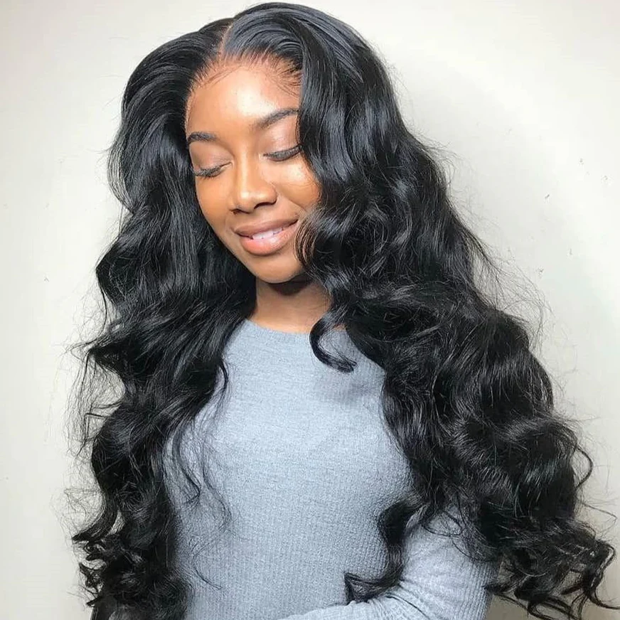 24" Loose Wave Transparent Lace 13x4/4x4  Lace Frontal Wig Human Hair Wig Natural Black - Image 9