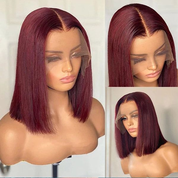 QVR 99J Burgundy Color Hair Short Bob Wigs Straight Human Hair Wigs Short Lace Wigs - Image 3