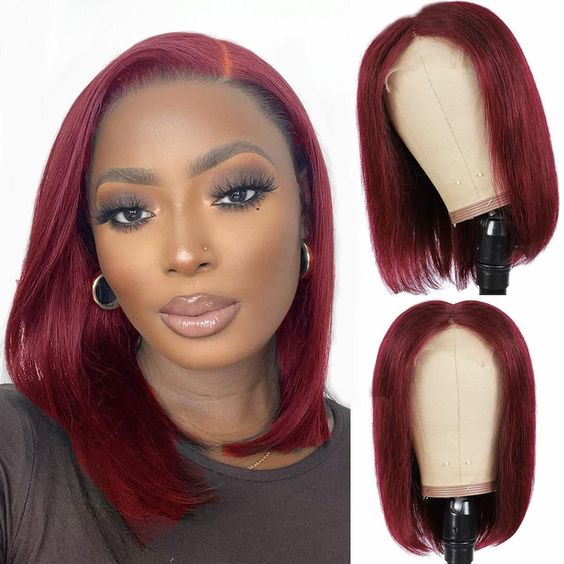 QVR 99J Burgundy Color Hair Short Bob Wigs Straight Human Hair Wigs Short Lace Wigs - Image 4