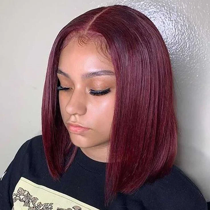 QVR 99J Burgundy Color Hair Short Bob Wigs Straight Human Hair Wigs Short Lace Wigs - Image 5