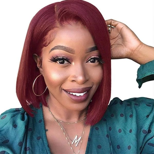 QVR 99J Burgundy Color Hair Short Bob Wigs Straight Human Hair Wigs Short Lace Wigs - Image 6