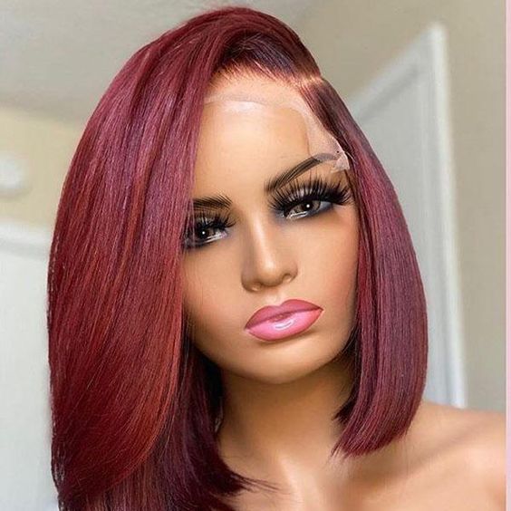 QVR 99J Burgundy Color Hair Short Bob Wigs Straight Human Hair Wigs Short Lace Wigs - Image 7