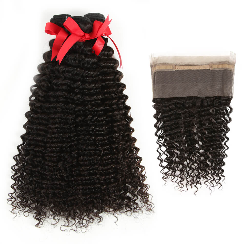QVR Virgin Human Hair Curly 3 Bundles With 360 Lace Closure - Image 6