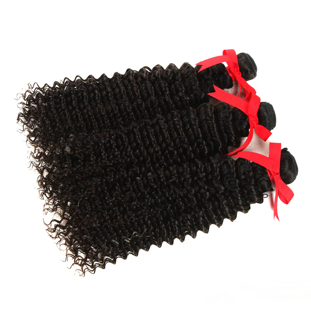QVR Virgin Human Hair Curly 3 Bundles With 4*4 Lace Closure - Image 3