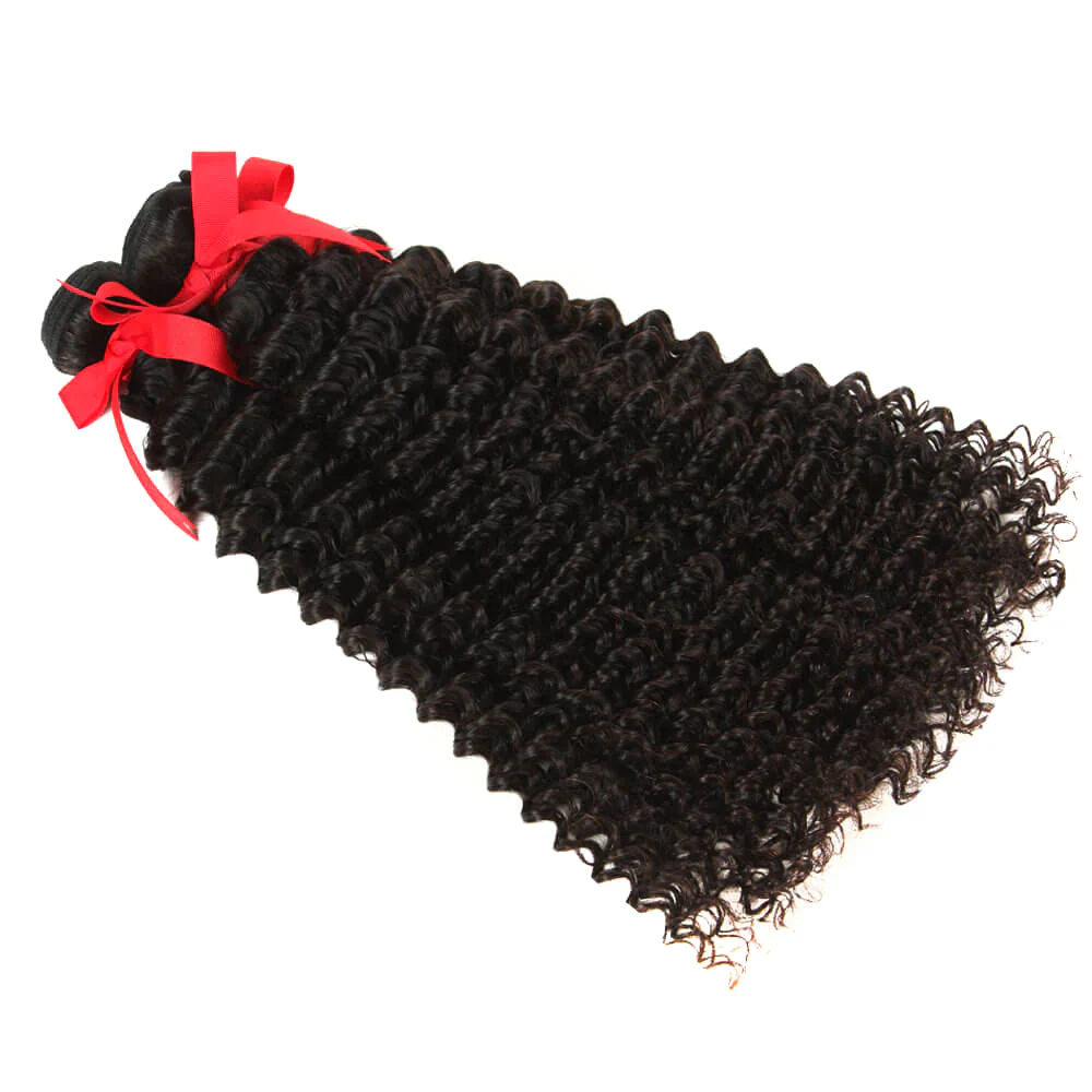 QVR Virgin Human Hair Curly 3 Bundles With 4*4 Lace Closure - Image 4