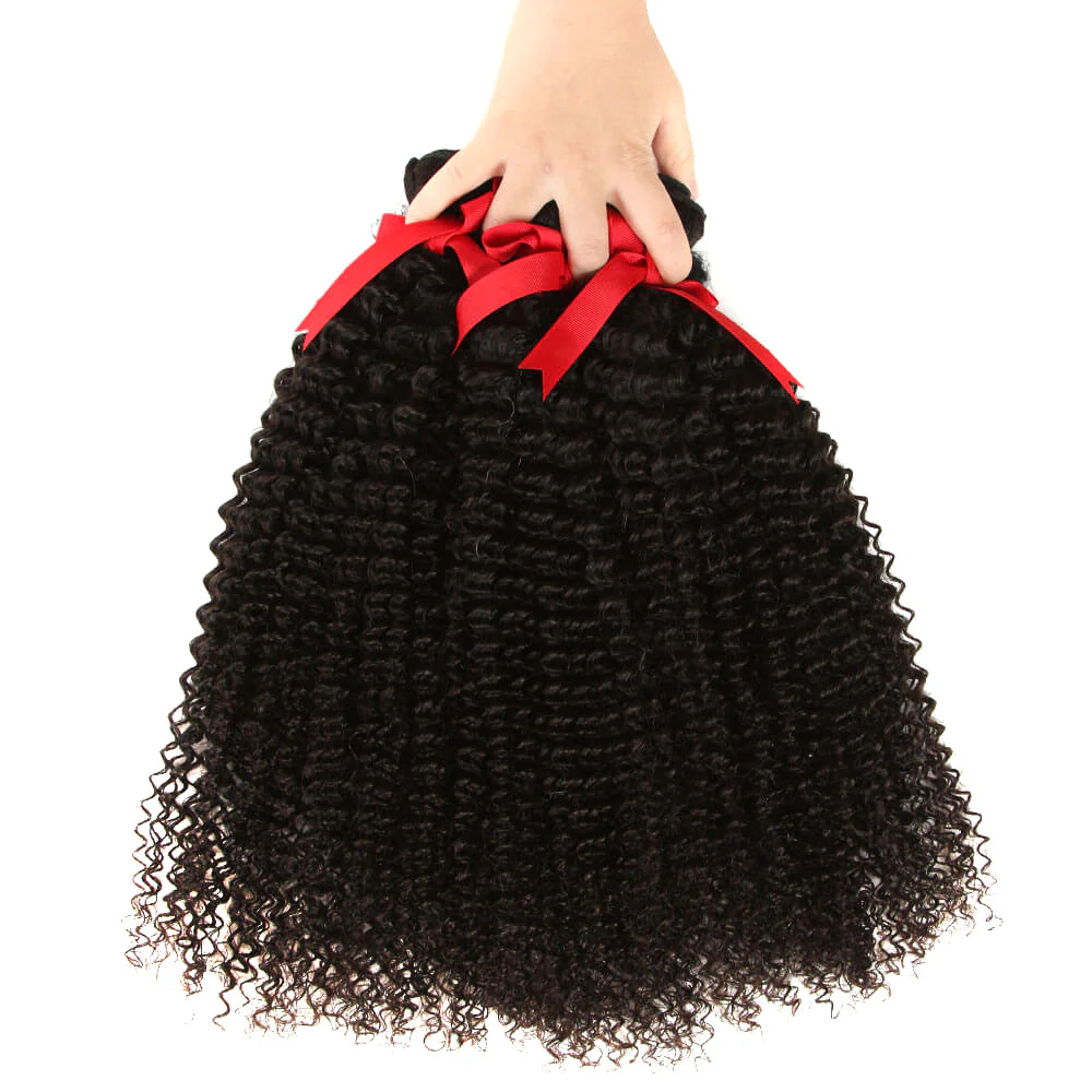 QVR Virgin Human Hair Curly 3 Bundles With 4*4 Lace Closure - Image 5