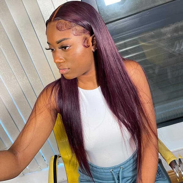 Dark Purple Straight 13x4 Lace Front Wigs Grape Purple Transparent Lace Front Wig - Image 2