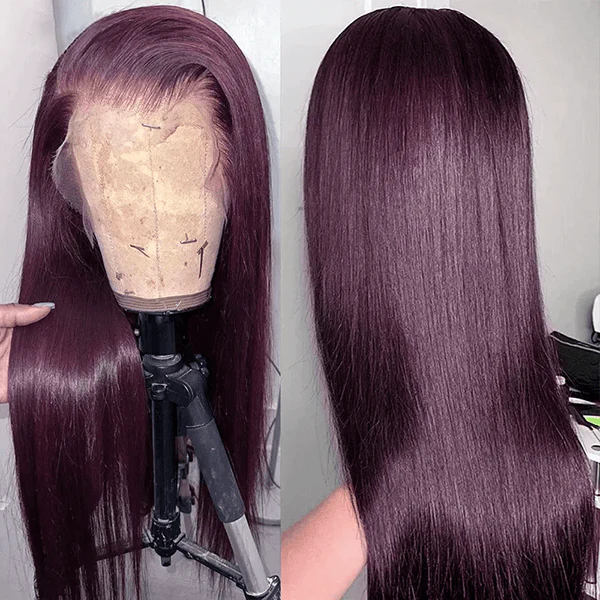 Dark Purple Straight 13x4 Lace Front Wigs Grape Purple Transparent Lace Front Wig - Image 3