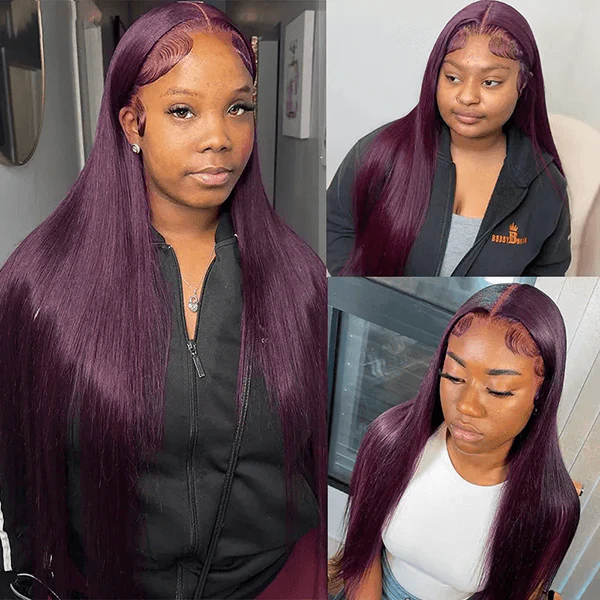 Dark Purple Straight 13x4 Lace Front Wigs Grape Purple Transparent Lace Front Wig - Image 4