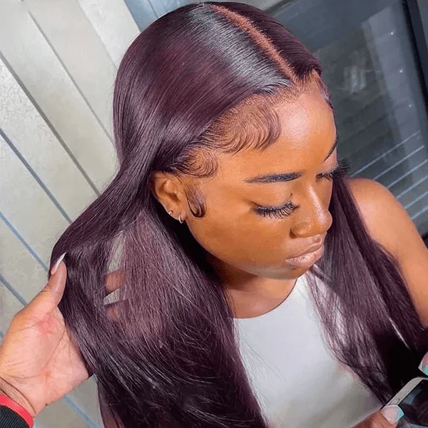 Dark Purple Straight 13x4 Lace Front Wigs Grape Purple Transparent Lace Front Wig - Image 6