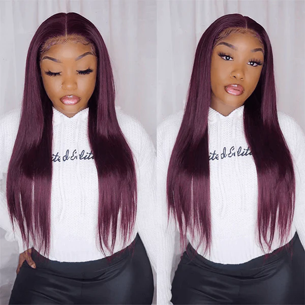 Dark Purple Straight 13x4 Lace Front Wigs Grape Purple Transparent Lace Front Wig - Image 7