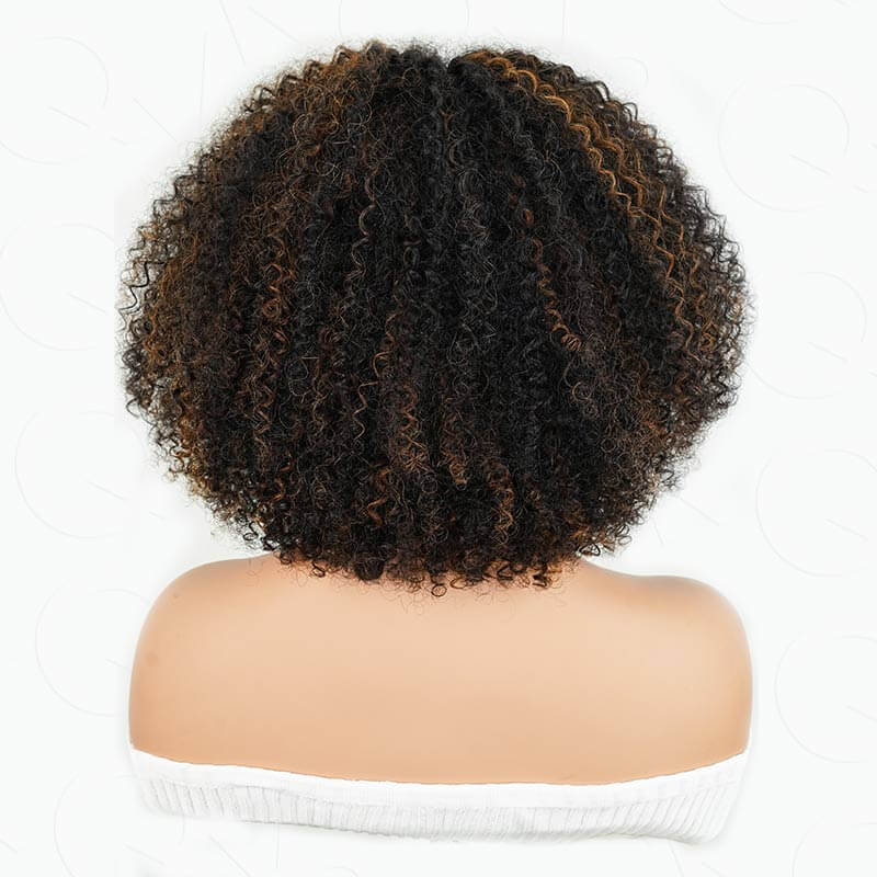 Flash Sale|QVR Black Natural Curly V Part Wig Highlight Human Hair Short Bob Wig - Image 3