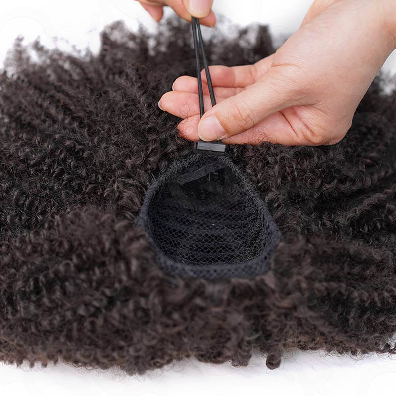 QVR Drawstring Ponytail Extension Afro Kinky Curly Human Hair Ponytail Hairstyle - Image 4