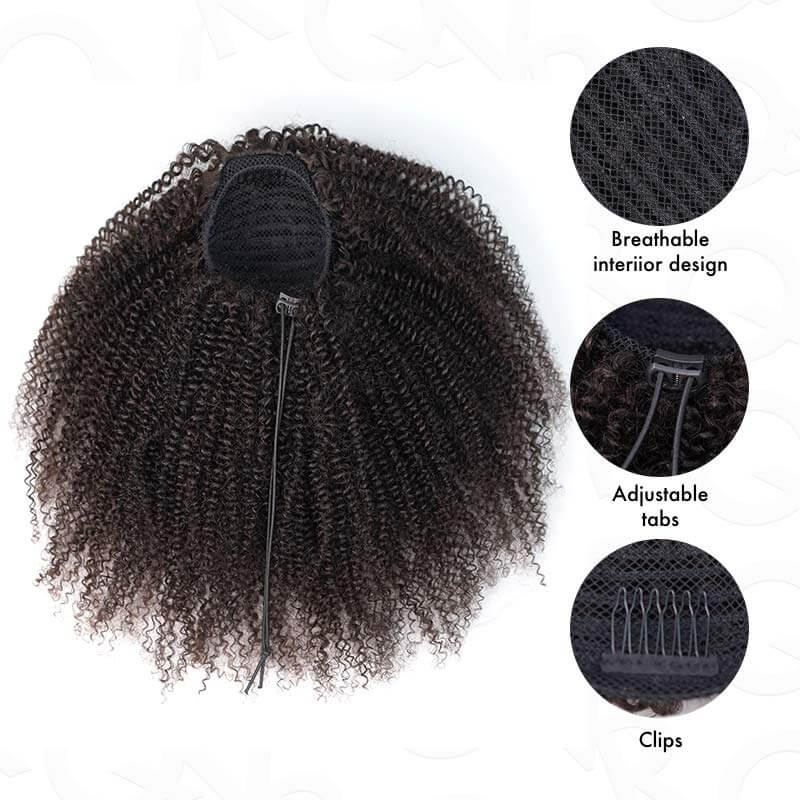 QVR Drawstring Ponytail Extension Afro Kinky Curly Human Hair Ponytail Hairstyle - Image 5