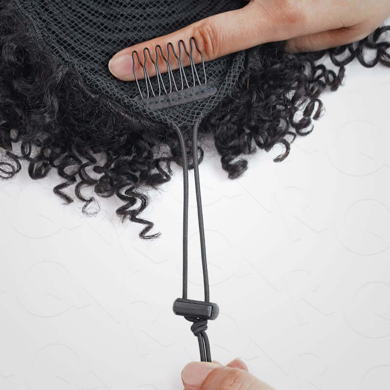 Flash Sale|QVR Drawstring Ponytail Extension With Bangs Short Curly Human Hair - Image 7