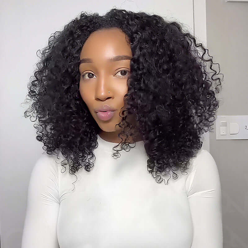 New User Only|QVR Hot Picks Twist Curly Drawstring Half Wig Human Hair Wigs - Image 3