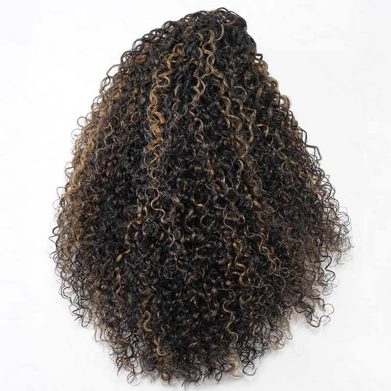 QVR Glueless Blonde Highlight Twist Curly Half Wig 250% Density Human Hair Wig #1B/27 Wear Go Flip Over Wig - Image 4