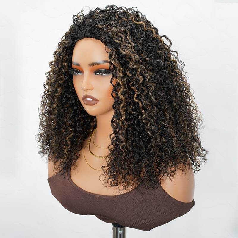 QVR Glueless Blonde Highlight Twist Curly Half Wig 250% Density Human Hair Wig #1B/27 Wear Go Flip Over Wig - Image 6