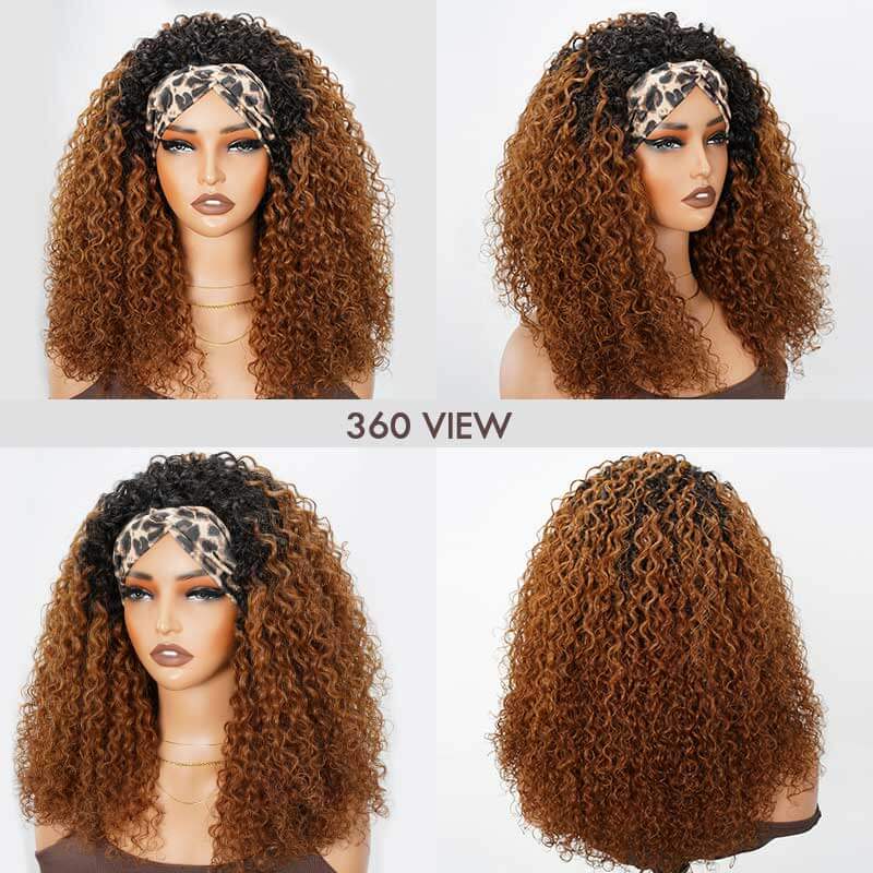 QVR Glueless Ombre Brown Twist Curly Half Wig with Black Roots 250% Density Human Hair Wig #T1B/30 Wear Go Flip Over Wig - Image 3