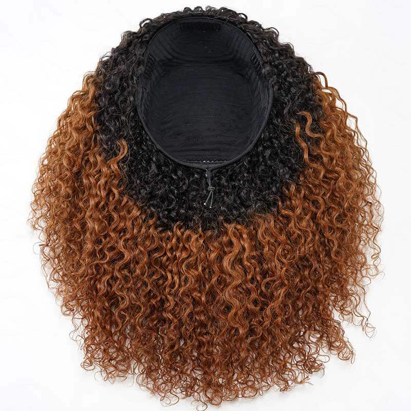QVR Glueless Ombre Brown Twist Curly Half Wig with Black Roots 250% Density Human Hair Wig #T1B/30 Wear Go Flip Over Wig - Image 4